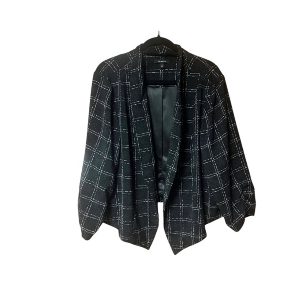 Torrid Rouched‎ Sleeve Crepe Plaid Blazer - Picture 2 of 9